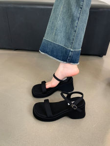 Jiji Studios Thick Heel Roman Sandals Womens High Heels Fairy Wind High-End Feeling Summer Autumn New Style Casual Hollow out Slip-On Sandals