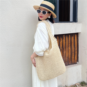 Summer French Style Large Capacity Corn Husk Woven Handheld Basket Bag Vacation Beach Womens Retro Single Shoulder Bag
