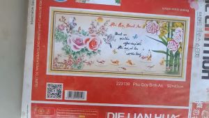 Tranh thêu chữ thập cửu ngư quần hội lv3127 (125x61cM )