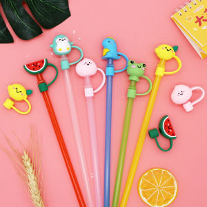 6pcs Cute Silicone Straw Plug Reusable Airtight Drinking Dust Cap Cup Accessories Cartoon Plugs Tips Cover Suit For 6-8mm Straws
