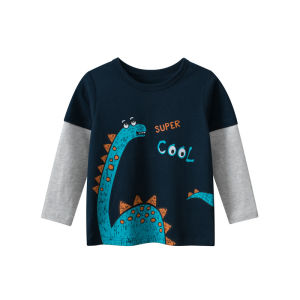 New Autumn Childrens Cotton T-shirt Cartoon Print Sport Base Shirt Long Sleeve round Neck Sweat Absorbent Korean Style Kids Top