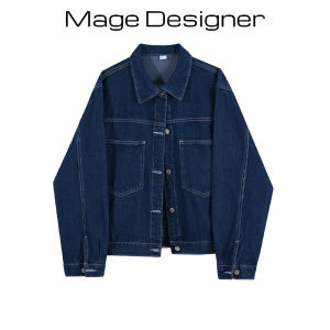 Denim Outwear Female Spring & Fall K-style Retro Open Line Design BF Dark Blue Loose Cropped Jacket Fashion Ins