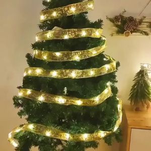 Christmas Ribbon Fairy Lights Battery Operated String Lights Led Ribbon for Christmas Tree Decorations for New Year Party Gazebo Wedding Christmas Decorations Outdoor Indoor Ornaments(4m/10m)