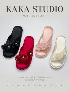 Elegant French Style Satin Slippers Womens Indoor Outdoor Slip-On Shoes Soft Bottom Home Comfortable Anti-Slip Sandals