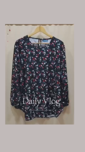 Bintang Fashion Blouse Labuh Bunga Saiz Besar Lengan Panjang | Blouse Floral Printed Muslimah Ironless Plus Size 50-56
