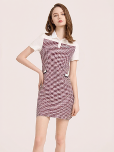 ELLE Active | Elegant Plaid Dress White Polo Neck Cotton 2025 Spring/Summer New Arrival