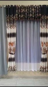 Gorden Jendela Pintu Kamar Tidur & Ruang Tamu Bahan Blackout Printing Import Warna Hijau Ungu Gold