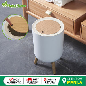 【BIG SIZE】NaturHome Nordic Minimalist White &Wood Large Capacity Living Room Bedroom Press Aesthetic Trash Can