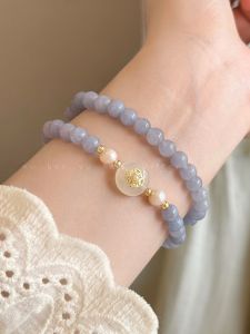Double Layered Sea Blue Pearl Bracelet Womens New Fashion Sensation Beaded Wristwear Elegant Lightweight Luxury Design Accessory