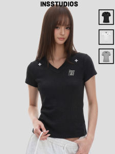 American Style Embroidered V-Neck Short Sleeve T-Shirt