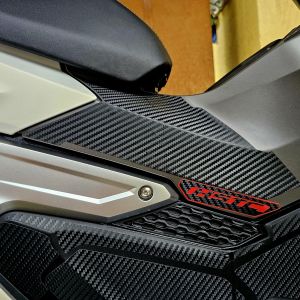 honda adv 160 protective sticker left and right side with hstc dsign choose hstc color gold silver white red High grade adhesive High quality machine cutout size is precisely fit for adv 160 installation dapat malinis walang wax or kahit anong pamp