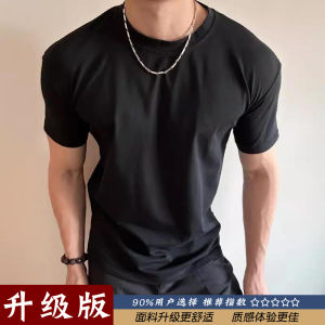 Cleanfit Black American Style Pure Cotton Heavyweight Short Sleeve round Neck T-Shirt Fitness Sport Five Sleeve Loose Fit Youth Trend Summer