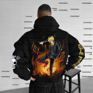 เสื้อฮู้ดวันพีซ ซันจิ สีดำ สำหรับผู้ชายและผู้หญิง ฤดูใบไม้ร่วง ฤดูหนาว ทรงหลวม สไตล์ลำลอง สตรีทแวร์ วิ่งออกกำลังกาย ลายไฟ คิก อนิเมะ