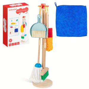 8 cái bằng gỗ vệ sinh chơi giả vờ thiết lập cho trẻ em mở rộng lau & chổi có thể tháo rời đồ chơi cho trẻ tập đi Bộ làm sạch việc nhà đóng vai thiết lập món quà tốt động cơ kỹ năng Halloween món quà giáng sinh