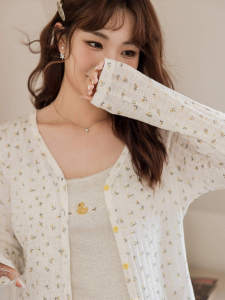 Korean Style Floral Knit Top Color Block Shoulder Slimming Summer Spring Sweet Style Short Sleeve V Neck Casual plus Size