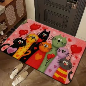 VIKAMA Boho Door Mat Non Slip Abstract Black Cat Floral Geometric Colorful Welcome Rug Entryway Floor Mat Home Decor