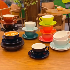 300ml Glossy Ceramic Cappuccino Cup with Saucer Smooth Bright Glaze Coffee Mug Set