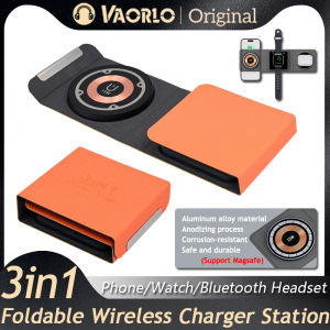 VAORLO  3 IN 1 Foldable Wireless Charger Compatible With iPhone Magnetic Foldable 3 in 1 Charging Station Travel Charging For Apple Watch Bluetooth Earphone IPhone 14