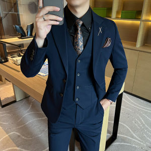 Bộ Vest Cưới Nam Thời Trang 3 Mảnh Chất Liệu Polyester Cao Cấp Kiểu Dáng Ôm Body Gồm Áo Vest Và Quần