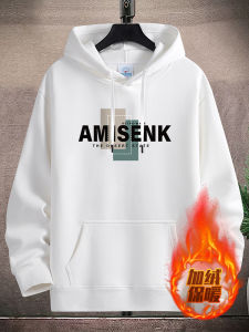 เสื้อสเวตเตอร์คอกลมมีฮู้ดผ้าฝ้ายแท้หนาสำหรับผู้ชาย เสื้อคลุมกันหนาวแบบสวมหัวแฟชั่นสำหรับเยาวชน ฤดูหนาว สไตล์ย้อนยุค