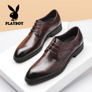 Playboy Mens Leather Shoes Genuine Leather Business Formal British Pointed Toe Large Small Size Heightening Wedding Groom Shoes