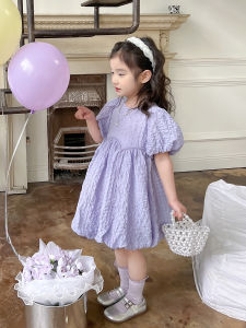 Princess Style Girls Summer Dress Puffy Short Sleeve Baby Girls Dress A-Line Skirt Sweet Cute Childrens Clothing
