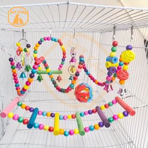 Parrot Bird Funny Toy Hanging Suspension Bead Ball Toy Colorful Chewing Swing Toy For Pet Bird Climbing