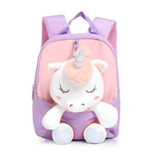 Ba Lô Kỳ Lân 3D Dễ Thương Bằng Vải Bông Mềm Mại Dành Cho Bé Gái Cặp Sách Hoạt Hình Có Khóa Kéo Quai Đeo Vai Mềm Mại Chất Liệu Polyester Cặp Sách Mầm Non Cho Trẻ Em