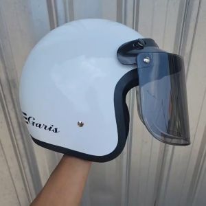 helm bogo retro dewasa bogo garis classic - cod good quality doff glossy set kaca datar cembung