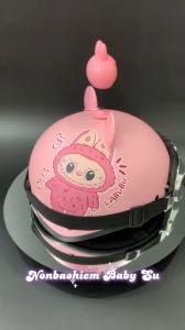 Mũ bảo hiểm 1/2 tem Labubu kính uv phi công kèm phụ kiện cute dễ thương - Hàng chính hãng Long Thanh cao cấp
