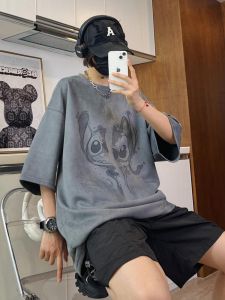 Heavyweight Short Sleeve T-Shirt Mens Loose Fit Summer Trendy Teenage Casual round Neck Breathable Polyester Blend T-Shirt