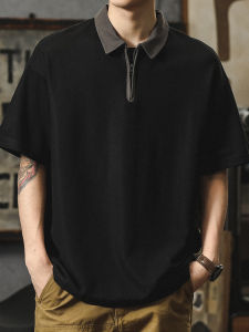 Retro Heavyweight Loose Zip Collar Polo Shirt