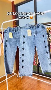 Kulot Anak Cewek Celana Jeans Panjang Anak Perempuan Korean Style Bahan Jeans Motif Love Model Terbaru 2023