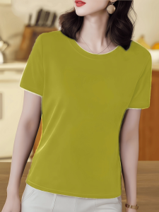 เสื้อยืดคอกลมแขนสั้นผ้าไหมน้ำแข็งสำหรับผู้หญิง ทรงหลวม แขนสั้น ทรงหลวม ฤดูร้อน 2025 เสื้อผ้าทำงานสไตล์เกาหลี