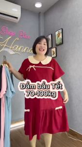 [HANNA 70-100kg ] Đầm bầu xinh bigsize 100kg thoáng mát gọn dáng có túi bên sườn fom to dài qua gối có khuy nút bên sườn