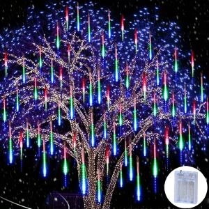 8 หลอดฝนดาวตกไฟ LED Christmas Street String Light แบตเตอรี่สวนกลางแจ้งงานแต่งงานตกแต่งวันหยุดโคมไฟ