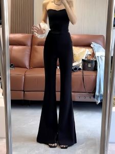 กางเกงขายาวทรงหลวมเอวสูงสไตล์เกาหลีสำหรับผู้หญิงในฤดูใบไม้ร่วงและฤดูหนาว กางเกงขายาวทรงหลวมสไตล์ลำลอง ผ้าโพลีเอสเตอร์ ผลิตในจีน