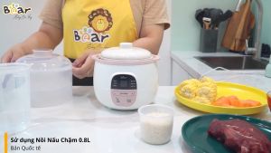 Nồi Nấu Chậm - Nồi Chưng Yến Cách Thủy 08L Bear SUBE001 Lõi Gốm Sứ/ Nấu Cháo/ Hầm/ Hấp - Bản Quốc Tế
