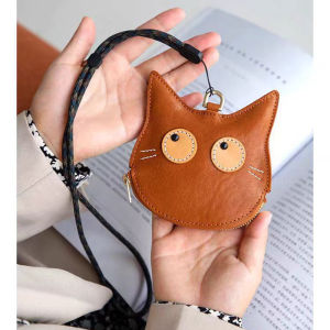 Necklace Coin Purse Long Womens Cat Pattern Luxury Feel Zipper Mini Card Holder Sweater Chain Functional Small Bag PU Leather