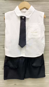 Terno for Kids Boy Sleeveless Semi Formal White & Black Outfit w/ tie included 1-5yrs old E85
