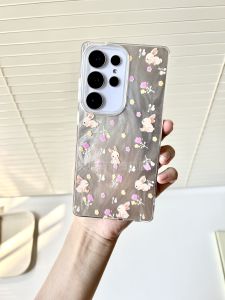 Adorable Rabbit Floral Phone Case S25Ultra S25Edge S24Plus S23FE Protection Cover Beautiful And Popular Ins Style Samsung Accessories