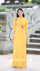 Áo Dài Lụa Mỹ Cao Cấp Họa Tiết Thêu Và May Thủ Công Tỉ Mỉ - Mã M4