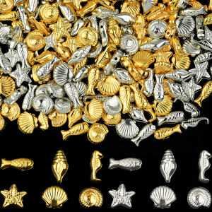 100pcs Small Fish Starfish Seashells Conch Seahorse Gold Color Acrylic CCB Loose Beads For Jewelry Bracelet Necklace Making DIY