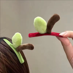 2Pcs Plush Apple Stem Hair Clips Women Sweet Red Green Apple Sprout Bangs Barrettes Apple Stem Hairpins