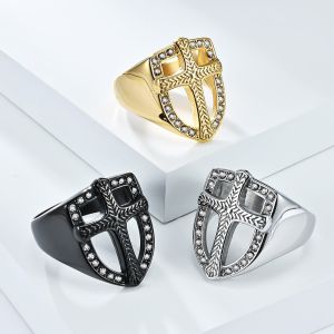 Kemstone Vintage Shield Cross Ring zircon Accents Mens Fashion Index Finger Jewelry
