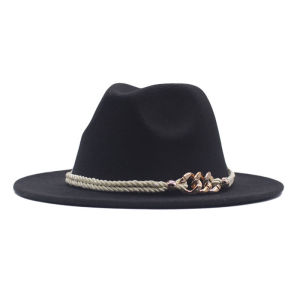 Wide Brim Fedora Hat with Belt Buckle British Retro Top Hat Lady Fashion Wide Brim Felt Fedora Panama Cap