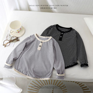 Fashion Kids Sweatshirt 2024 Spring and Autumn Boys and Girls Long Sleeve T-shirt Stripes Loose Tops Casual Round Neck