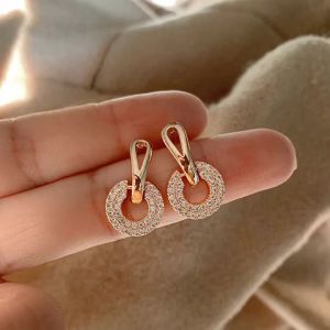 Sang Trọng Tròn Đính Đá Zircon Bông Tai Nữ Sáng Bóng Đá Mặt Trăng Ong Thiết Kế Hình Học Tiệc Cưới Trang Sức Thời Trang