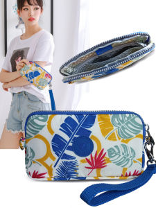 Large Capacity Canvas Long Zipper Wallet Womens Handbag Phone Bag Integrated Card Holder Floral Element Korean Style Youth Wallet