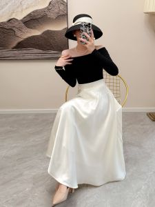 Elegant White Acetate Skirt Set Womens Fashion Autumn 2025 New Arrival Two-Piece Set Large Swing Womens Flavor Luxury Sensation